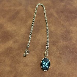 VINTAGE Avon gold tone necklace with blue butterfly pendant
